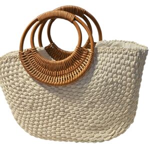 The Sak Cream Woven Tote Bag with Tan Handles